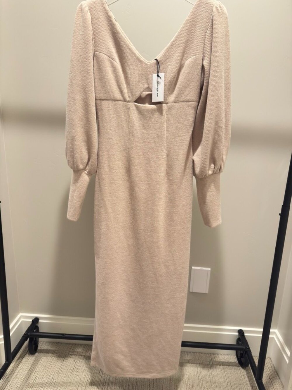 Nonchalant Label Beige Ribbed Knit Cutout Maxi Dress NWT M